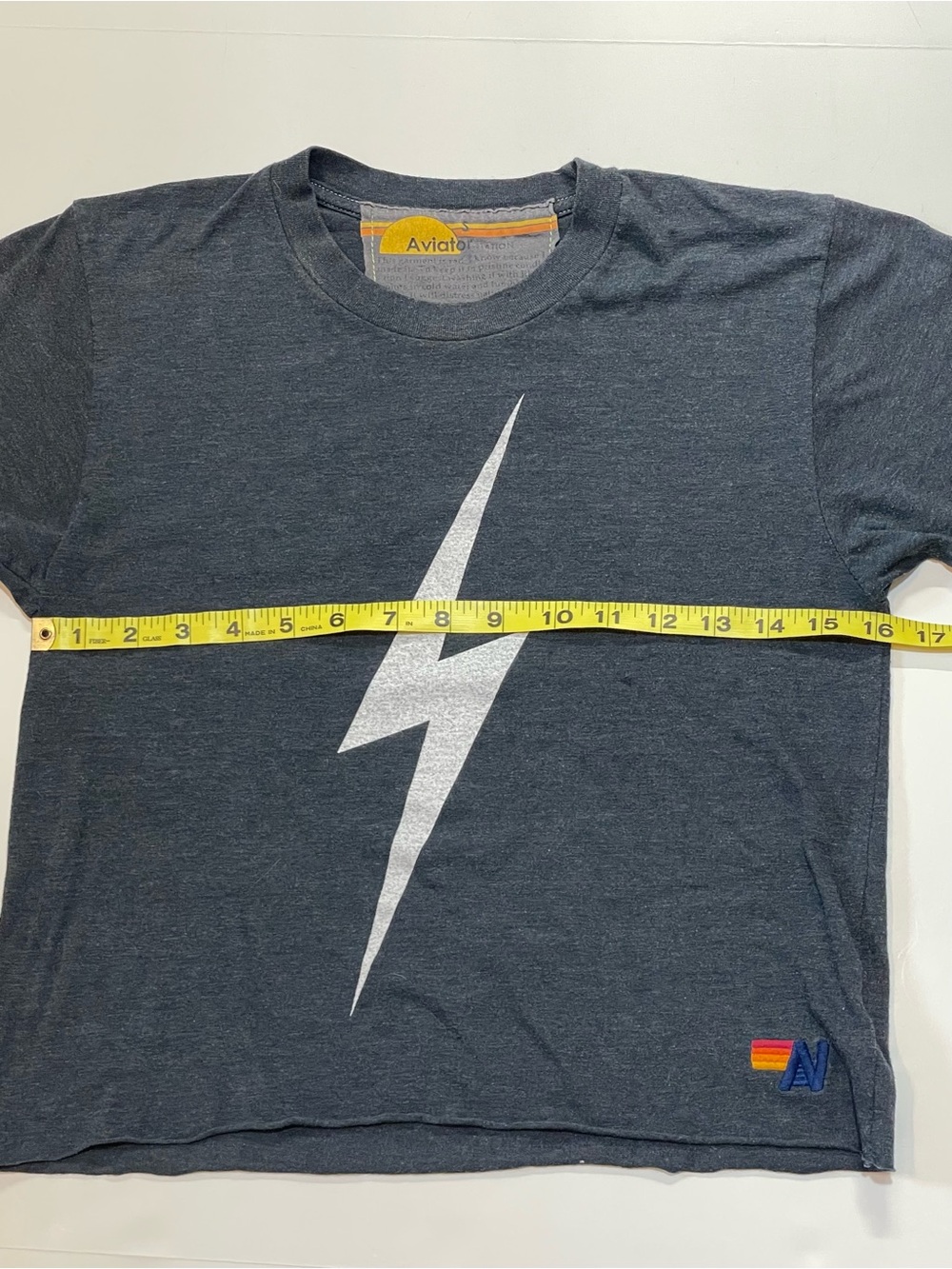 Aviator Nation Charcoal Boyfriend Crop Bolt Tee with White Lightning Bolt - Picture 8 of 9